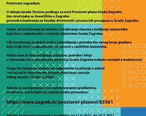 Prostorni plan Grada Zagreba - poziv za sudjelovanje u anketnom istraživanju